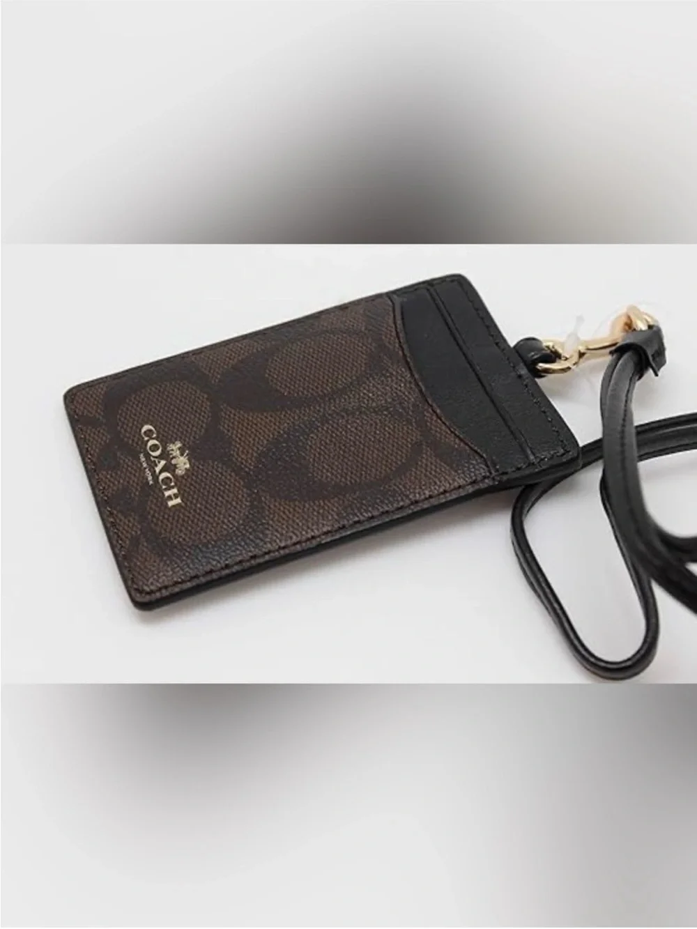 Coach Lanyard ID Card Case - Gold/Walnut/Black
